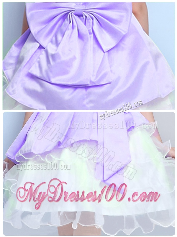 Lovely A Line Scoop Mini Length Flower Girl Dress with Bowknot