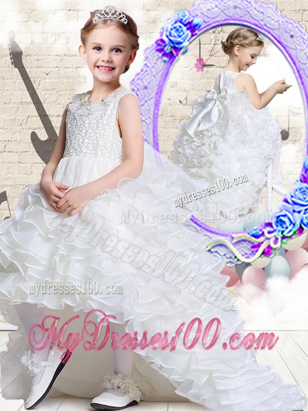 Lovely Scoop High Low White Flower Girl Dresses with Ruffled Layers