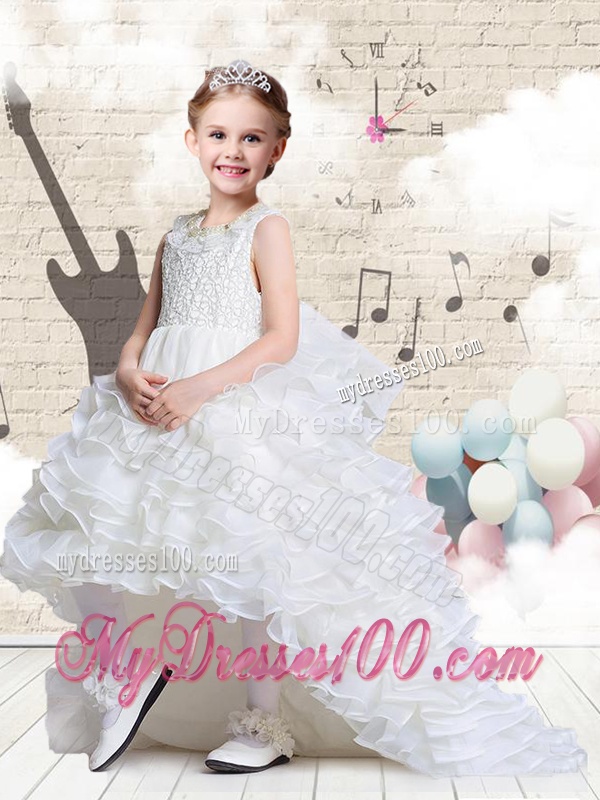 Lovely Scoop High Low White Flower Girl Dresses with Ruffled Layers