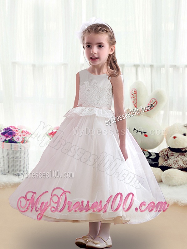 Lovely Tea Length White Flower Girl Dresses with Appliques
