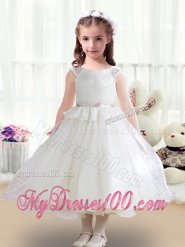 Lovely Tea Length White Flower Girl Dresses with Appliques