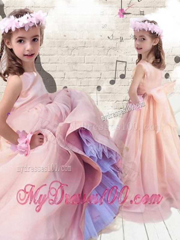 Pretty Ball Gown Peach Flower Girl Dresses with Bowknot