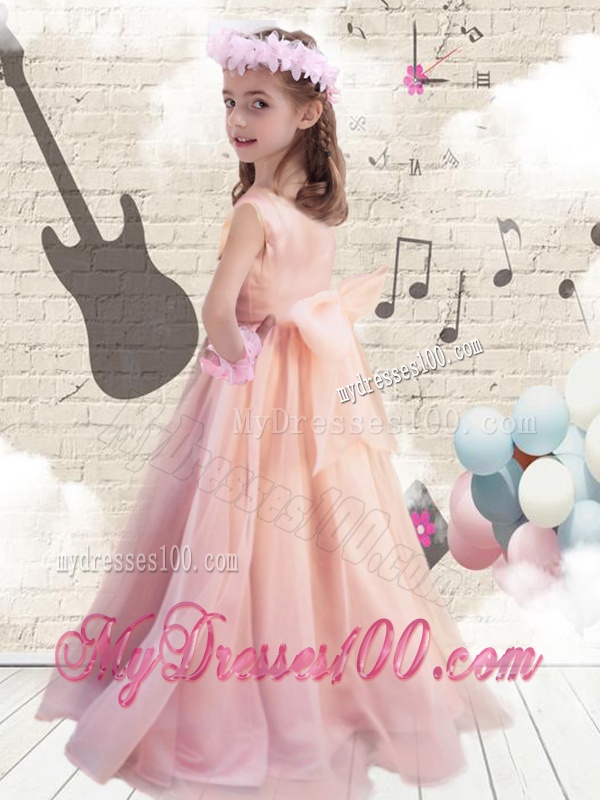Pretty Ball Gown Peach Flower Girl Dresses with Bowknot