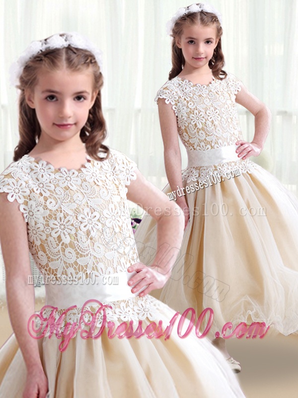 Simple Scoop Ball Gown Flower Girl Dresses with Belt