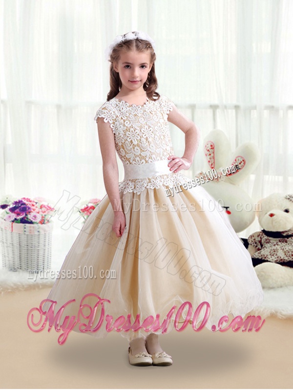 Simple Scoop Ball Gown Flower Girl Dresses with Belt