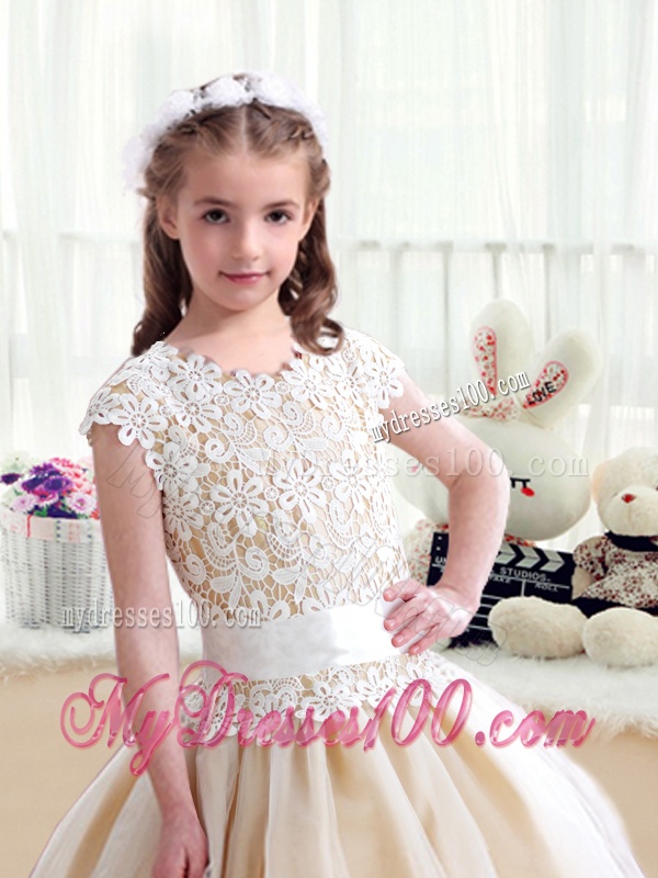 Simple Scoop Ball Gown Flower Girl Dresses with Belt