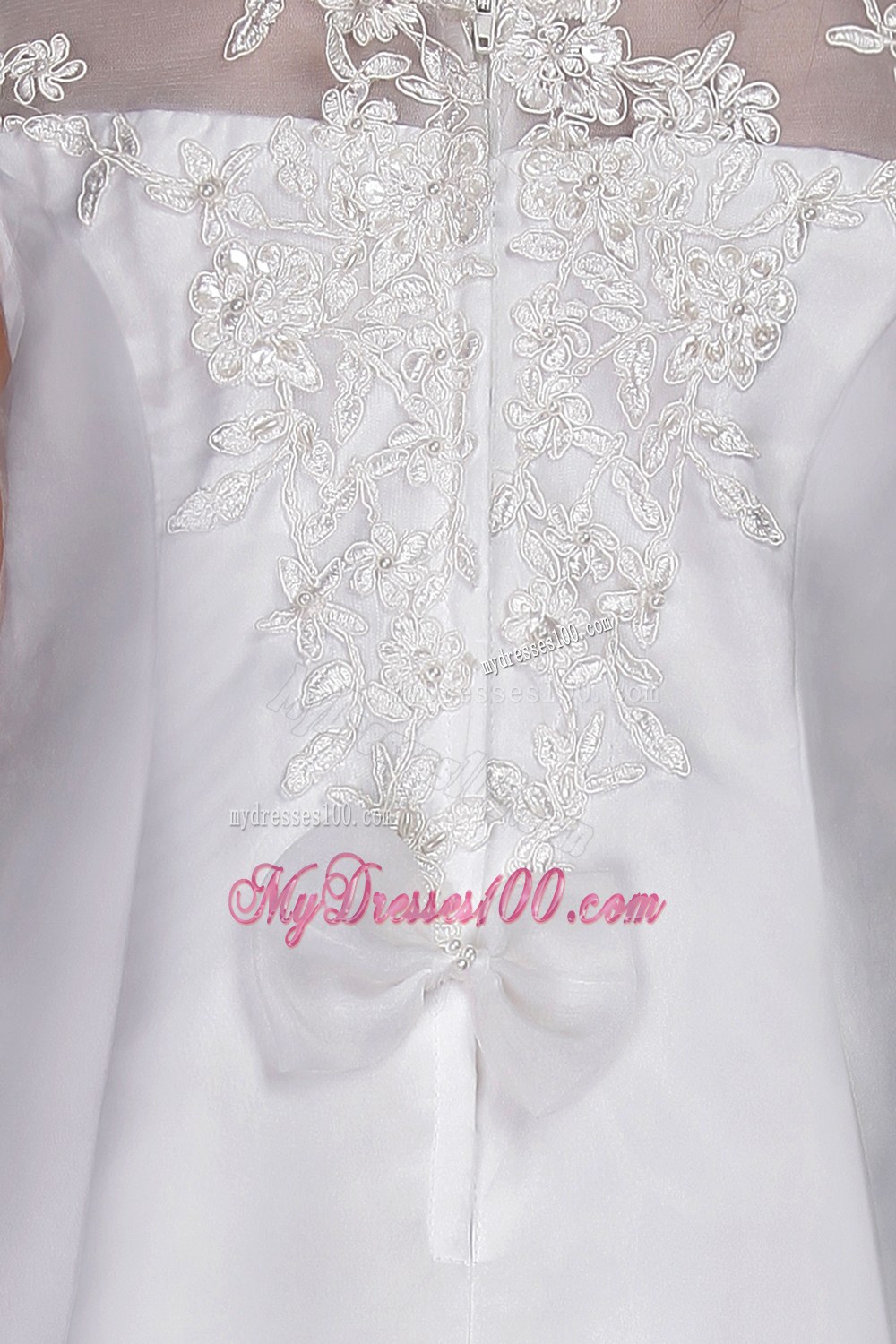 White Princess Bateau Tea-length Lace Flower Girl Dress