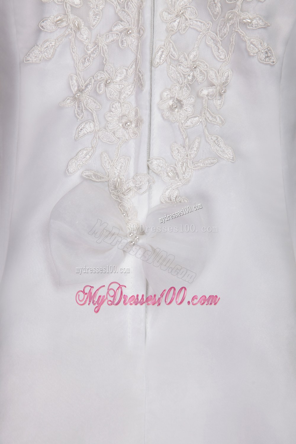 White Princess Bateau Tea-length Lace Flower Girl Dress