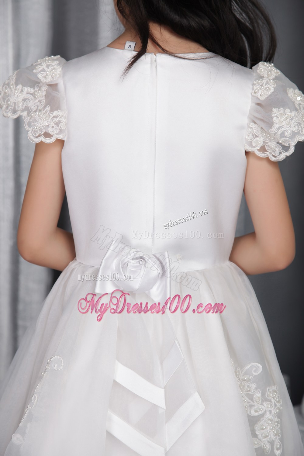 White Princess Scoop Ankel-length Lace Flower Girl Dress