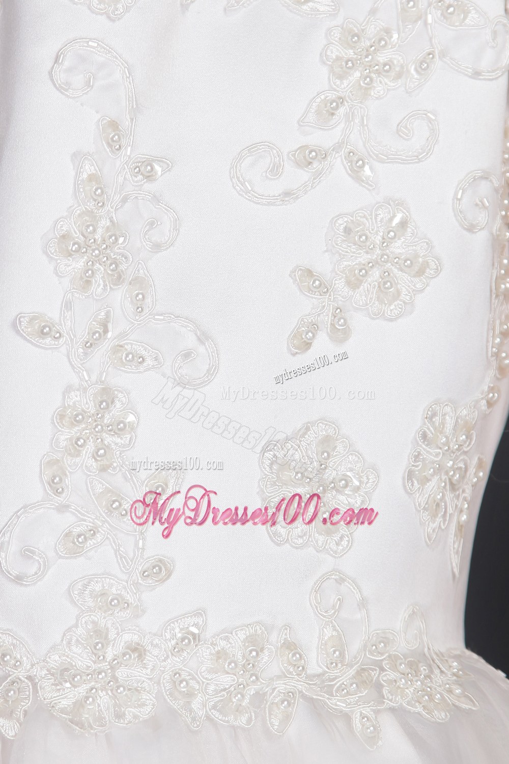 White Princess Scoop Ankel-length Lace Flower Girl Dress