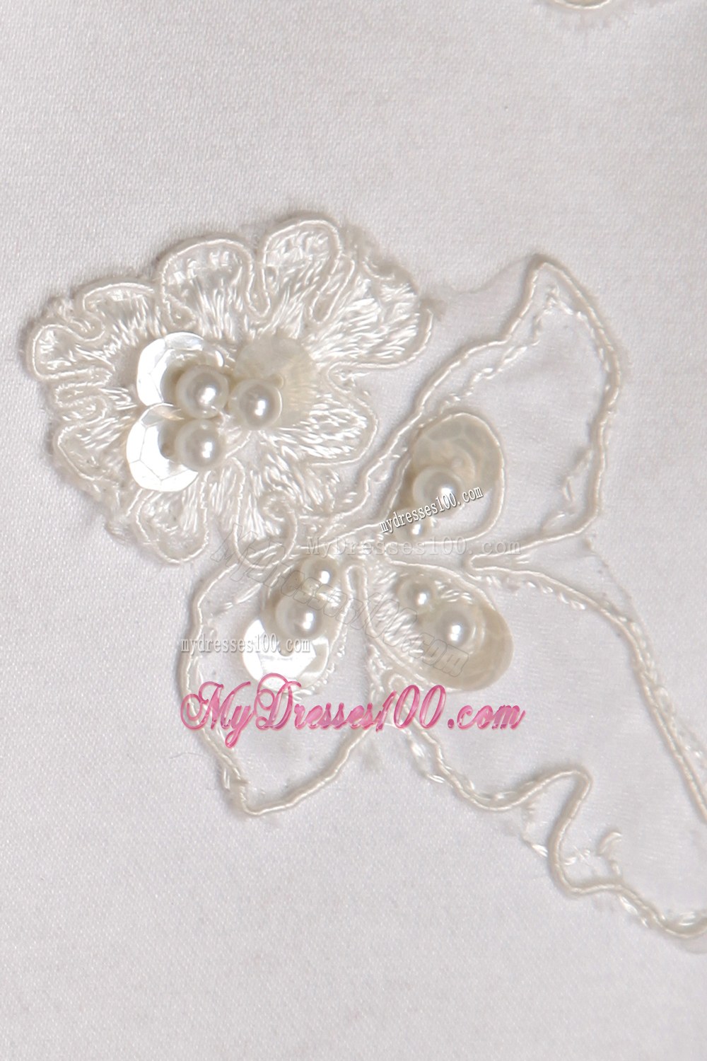 White Princess Scoop Tea-length Beading Flower Girl Dress