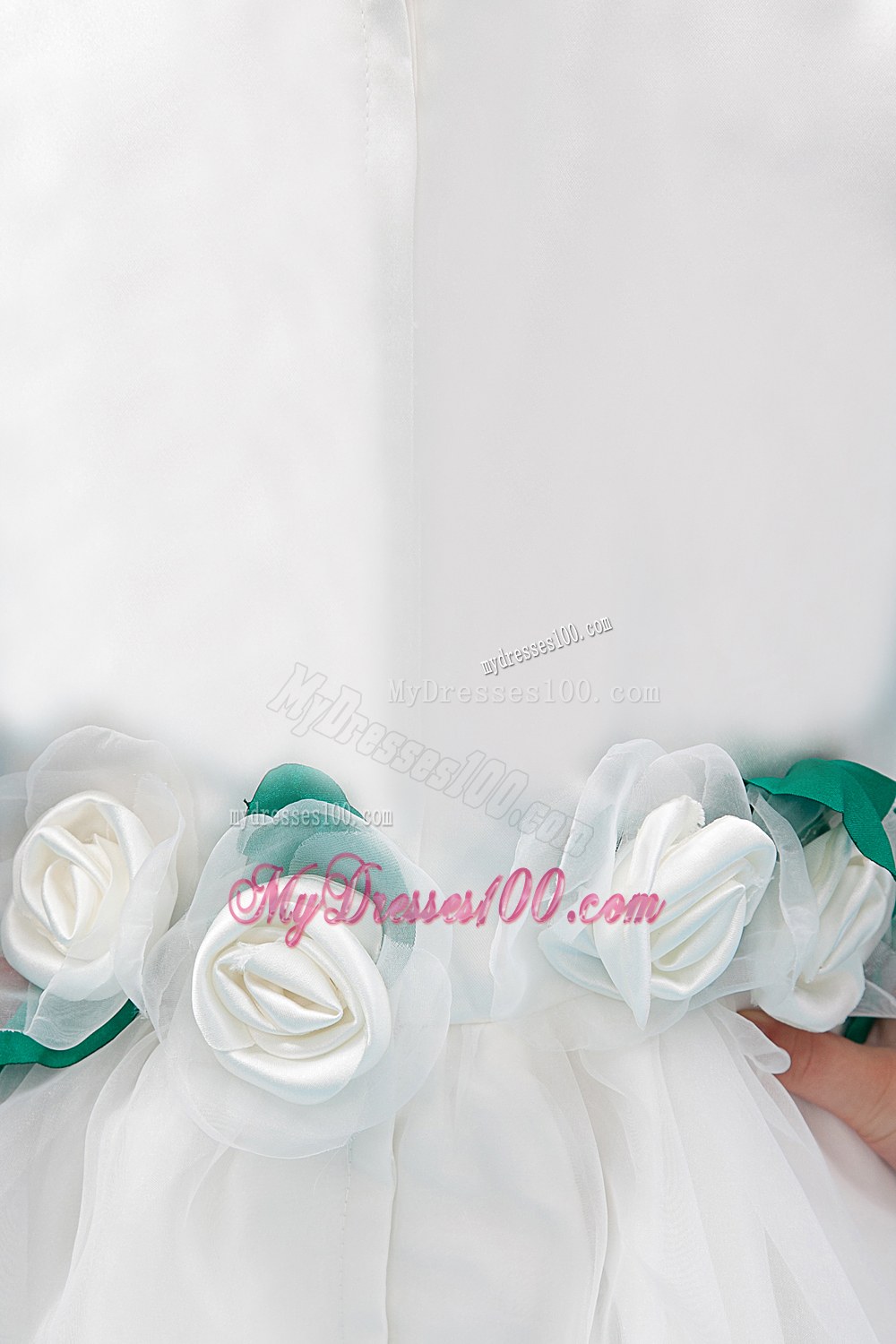 White Scoop Floor-length Hand Made Flowers Flower Girl Dress