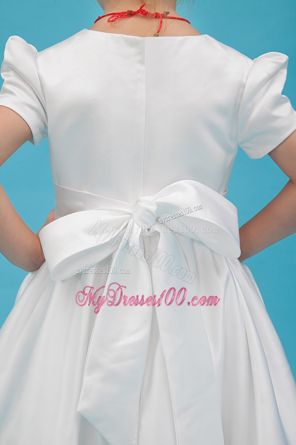 White Scoop Floor-length Sash Bow Flower Girl Dress