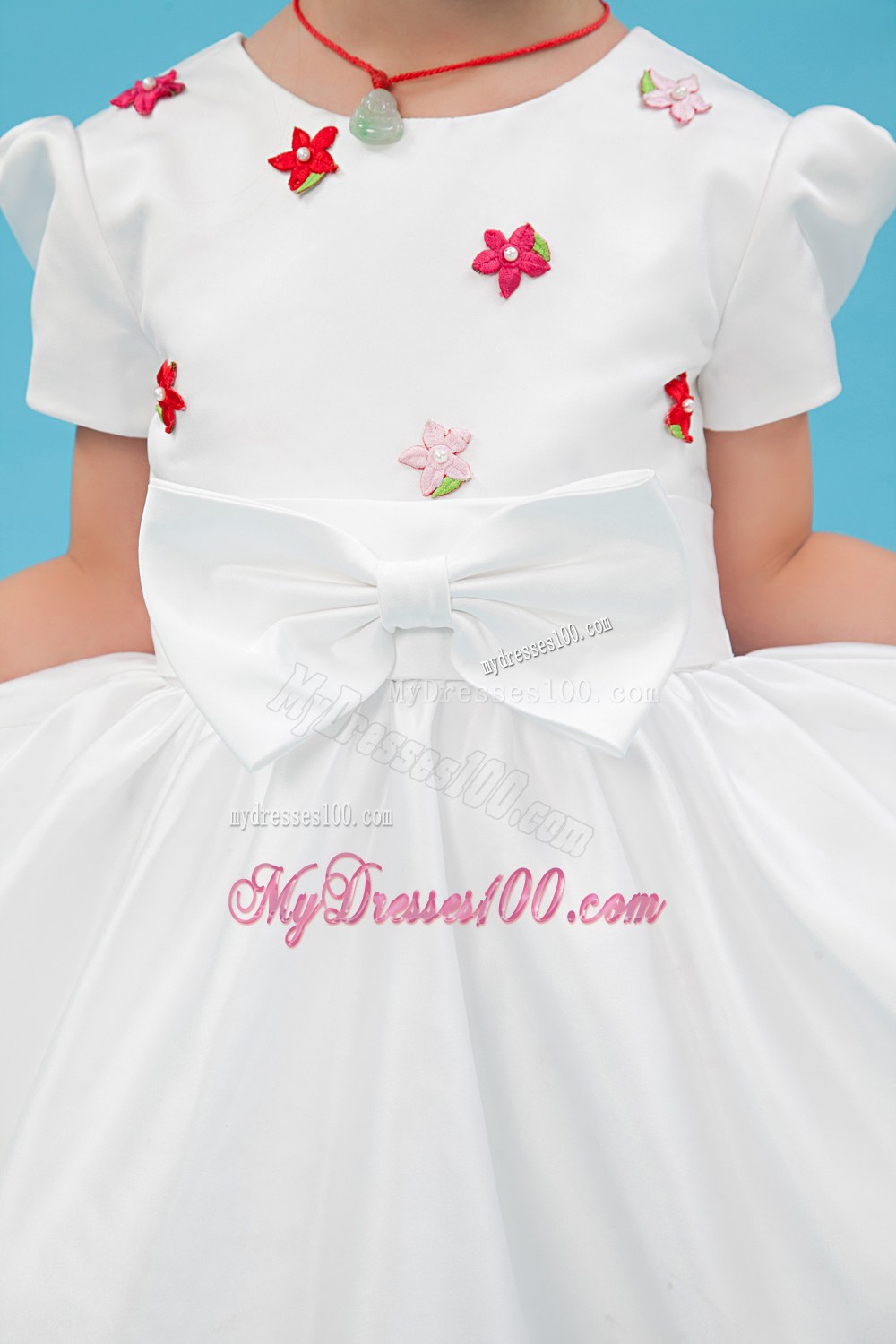 White Scoop Floor-length Sash Bow Flower Girl Dress