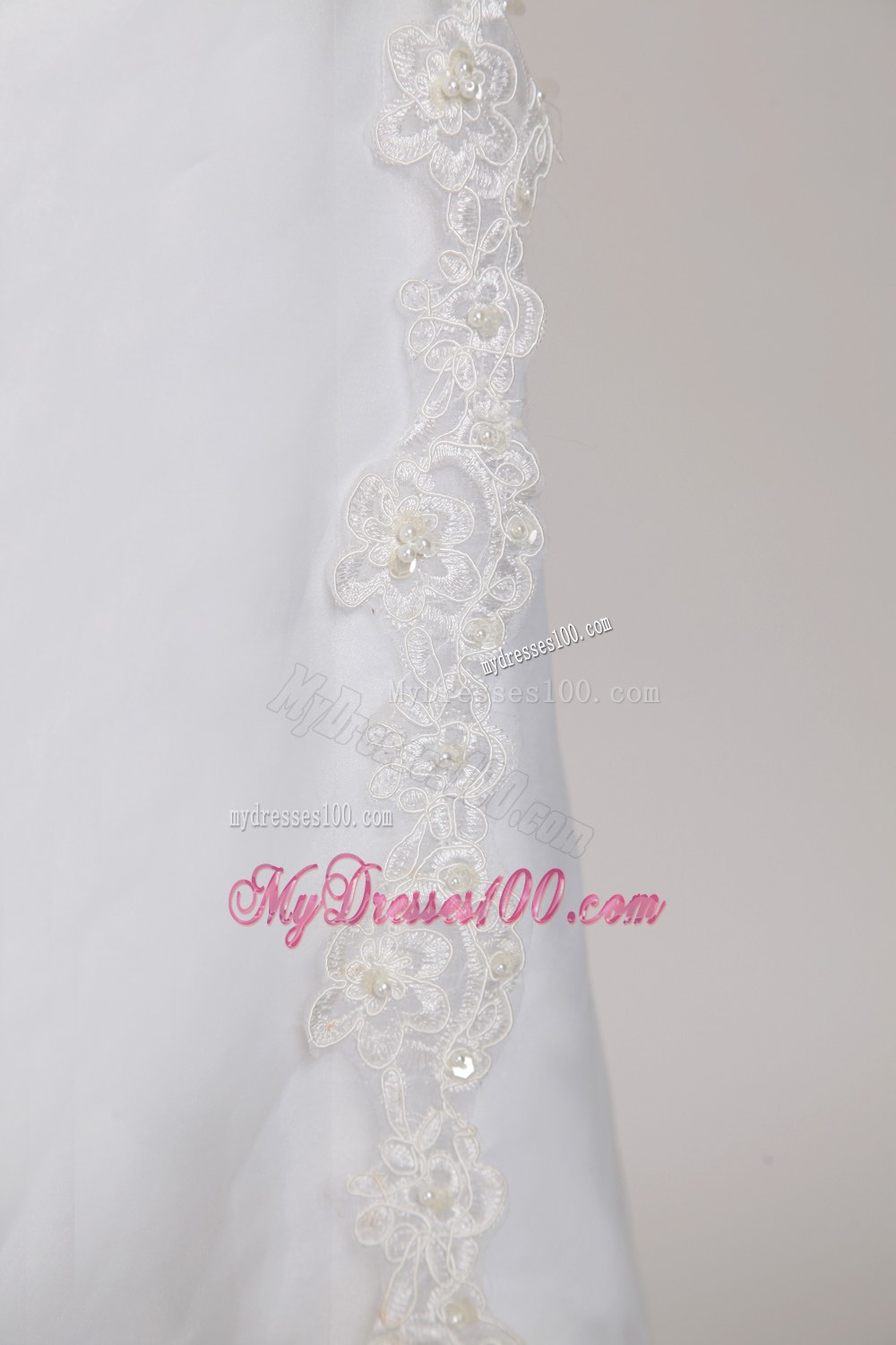 White Scoop Tea-length Appliques Flower Girl Dress