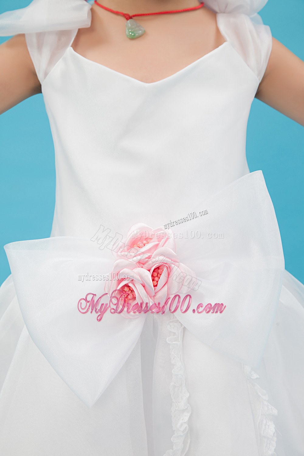 White Square Floor-length Hand Made Flowers Flower Girl Dress