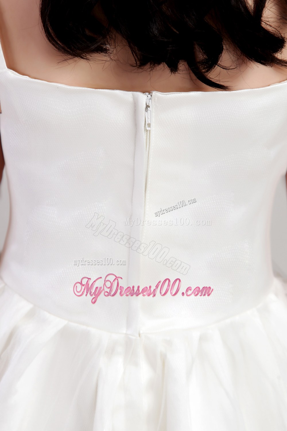 White Straps Floor-length Hand Made Flowers Flower Girl Dress
