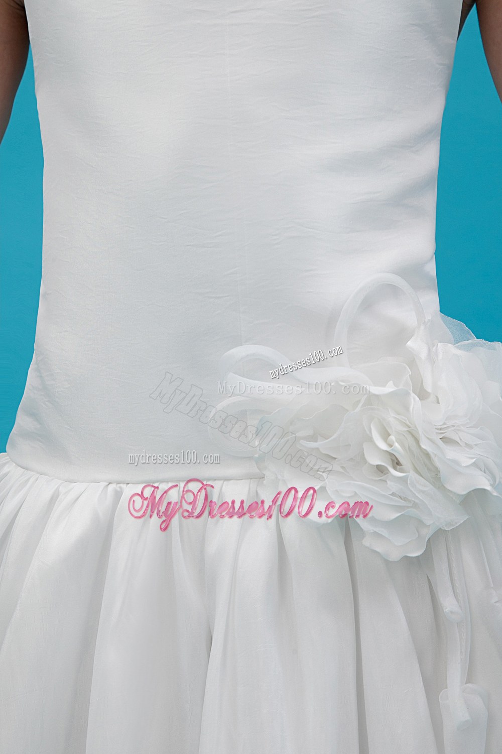 White Straps Floor-length Hand Made Flowers Flower Girl Dress