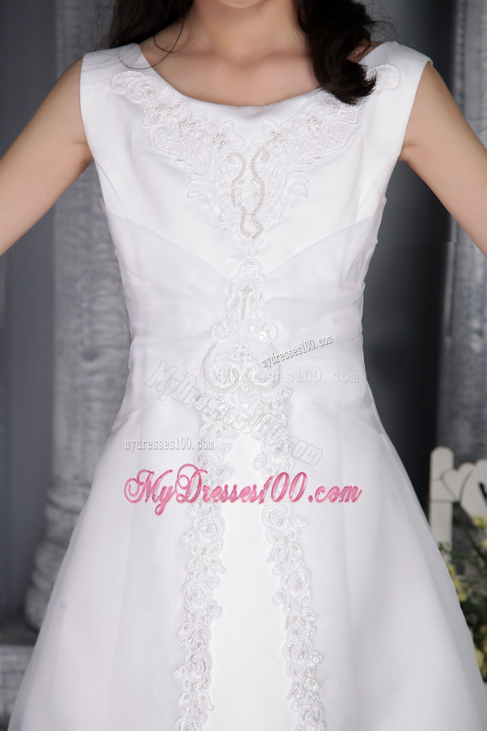 White Column Sheath Scoop Tea-length Beading Flower Girl Dress