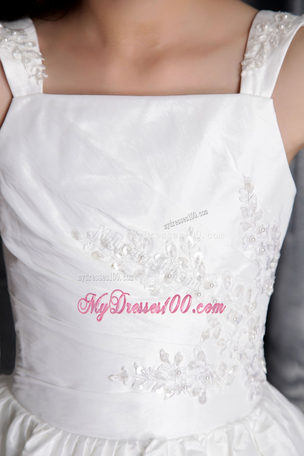 White Column Sheath Square Tea-length Appliques Flower Girl Dress