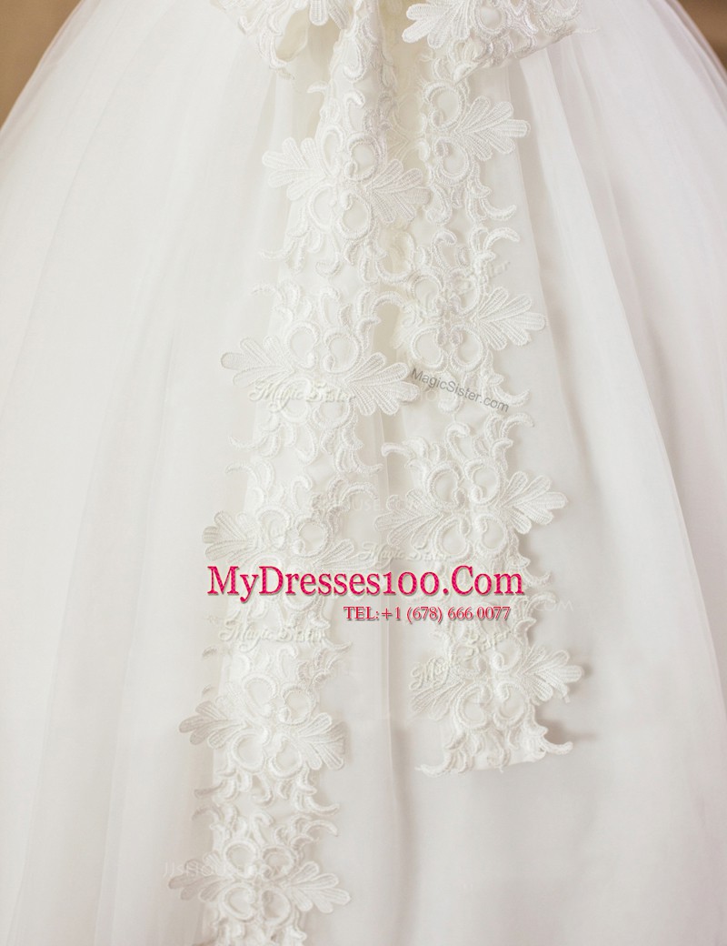 Floor Length White Toddler Flower Girl Dress Tulle Sleeveless Lace and Appliques