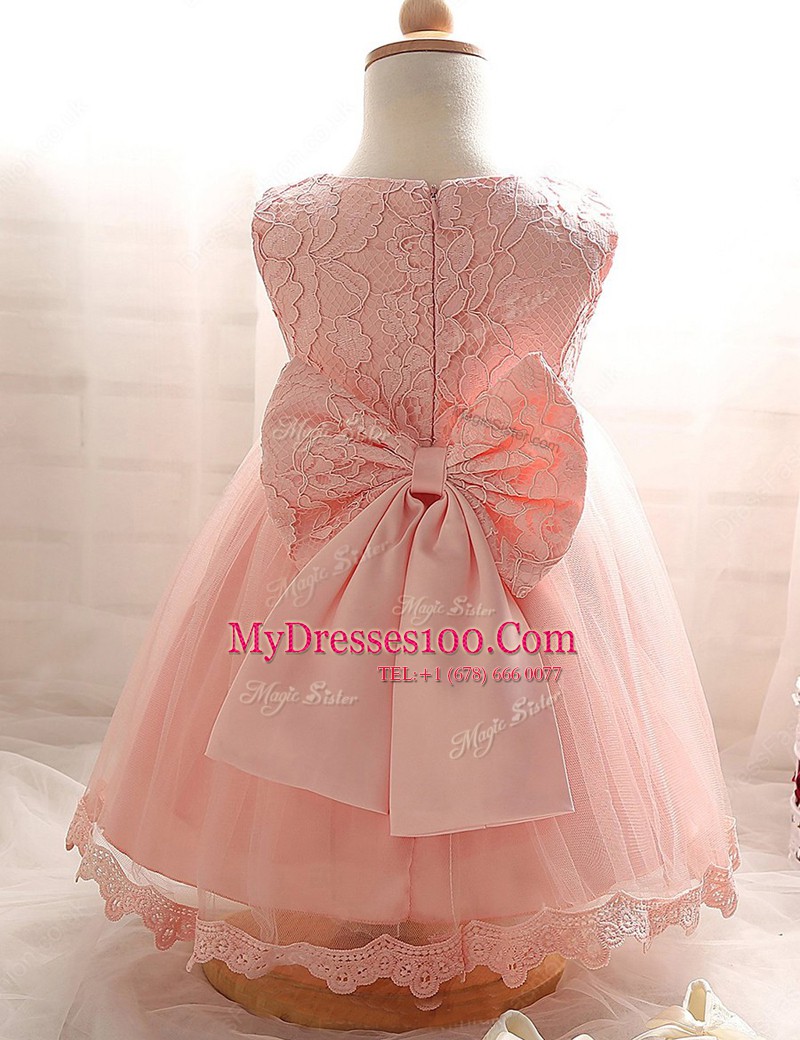 Fantastic Scoop Baby Pink Sleeveless Floor Length Lace Zipper Flower Girl Dresses