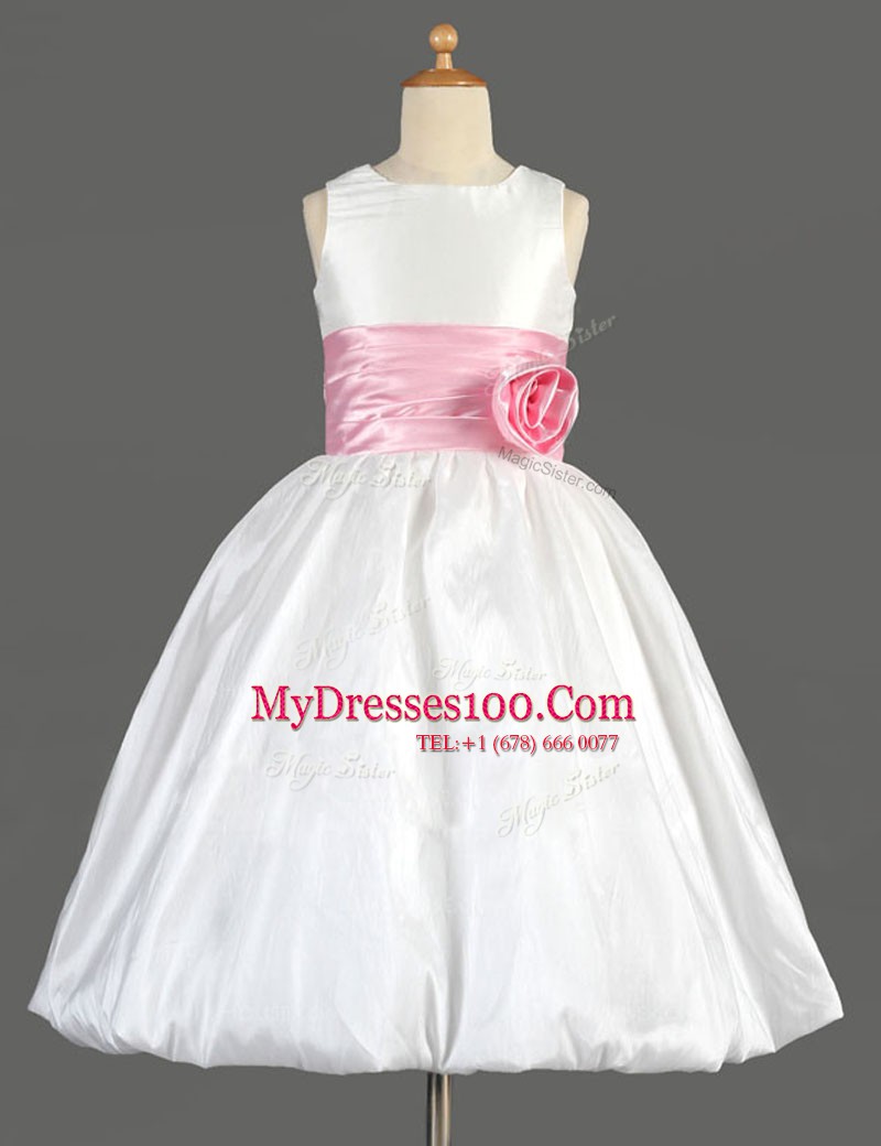 Captivating Floor Length White Flower Girl Dress Scoop Sleeveless Zipper