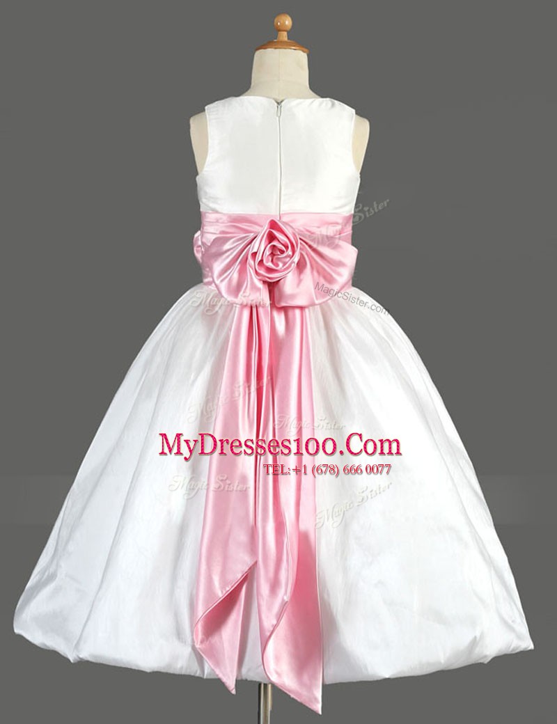 Captivating Floor Length White Flower Girl Dress Scoop Sleeveless Zipper