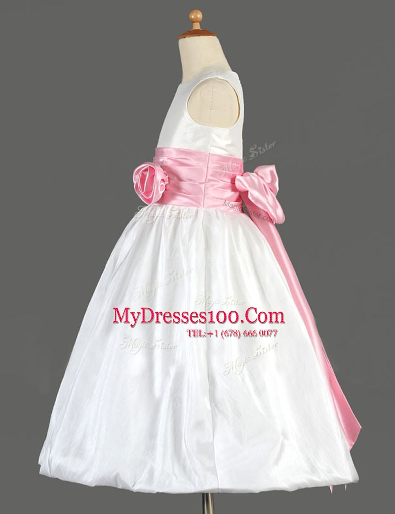Captivating Floor Length White Flower Girl Dress Scoop Sleeveless Zipper