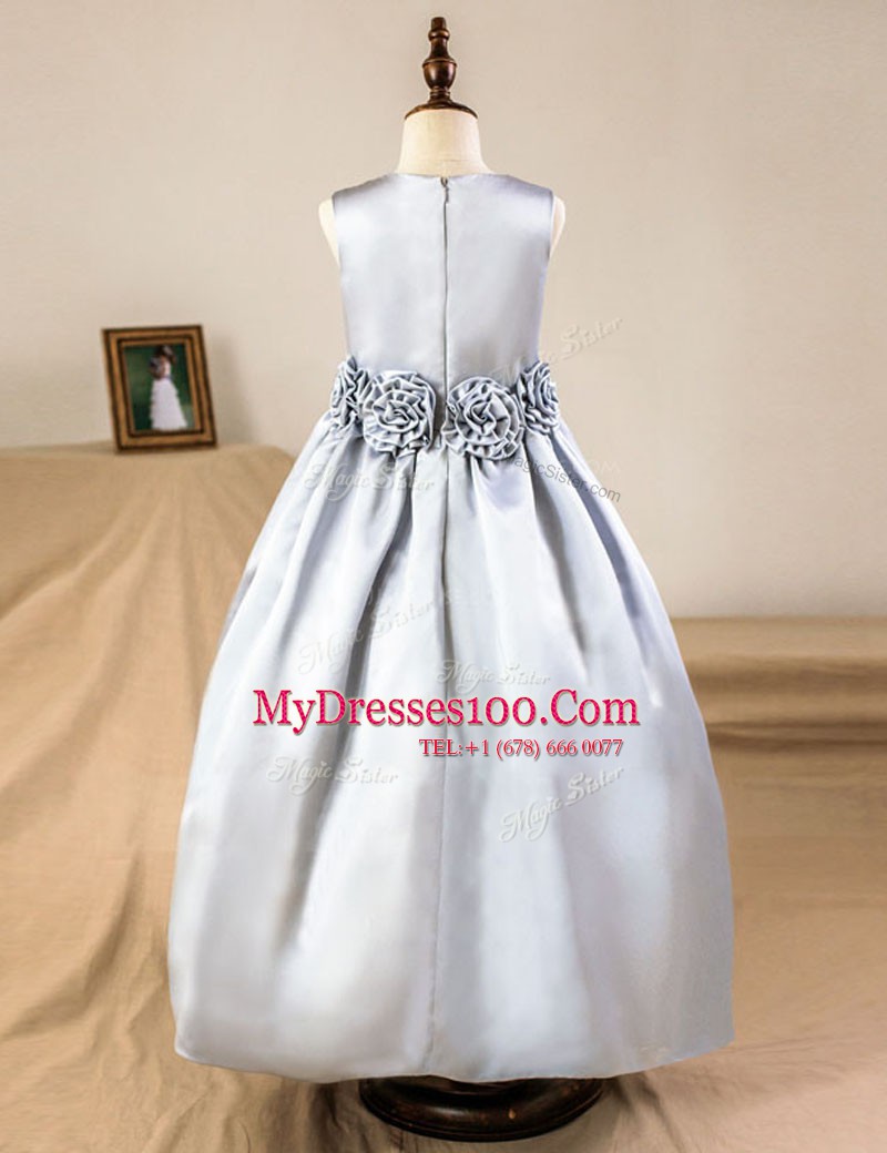 Silver Flower Girl Dresses for Less Party and Wedding Party and For with Hand Made Flower Square Sleeveless Zipper
