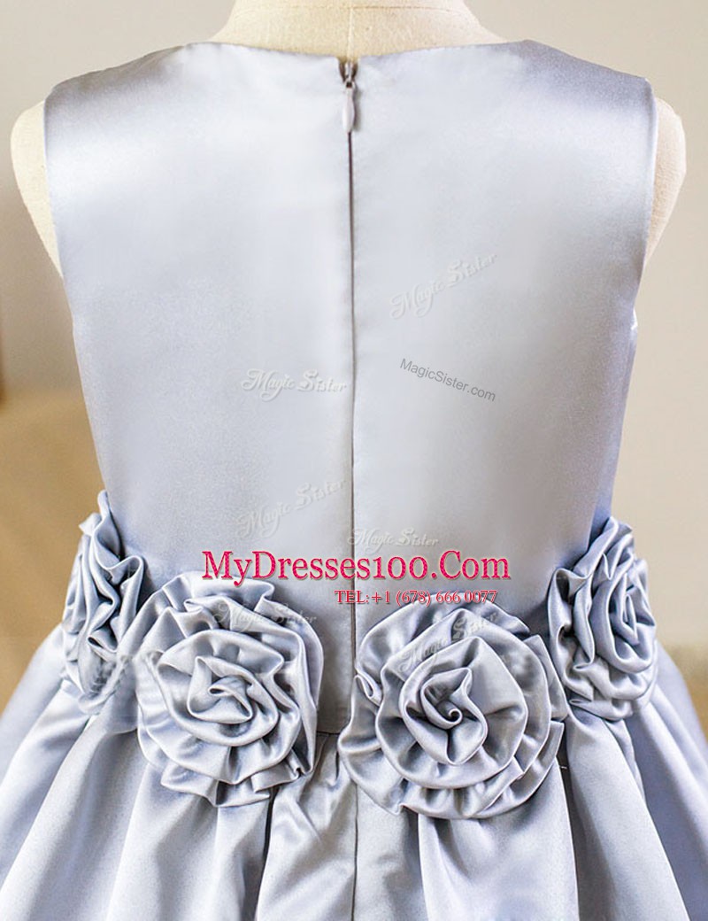 Silver Flower Girl Dresses for Less Party and Wedding Party and For with Hand Made Flower Square Sleeveless Zipper