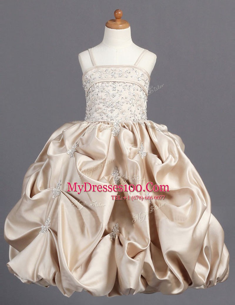 Dynamic Pick Ups Ball Gowns Flower Girl Dress Champagne Spaghetti Straps Taffeta Sleeveless Floor Length Zipper