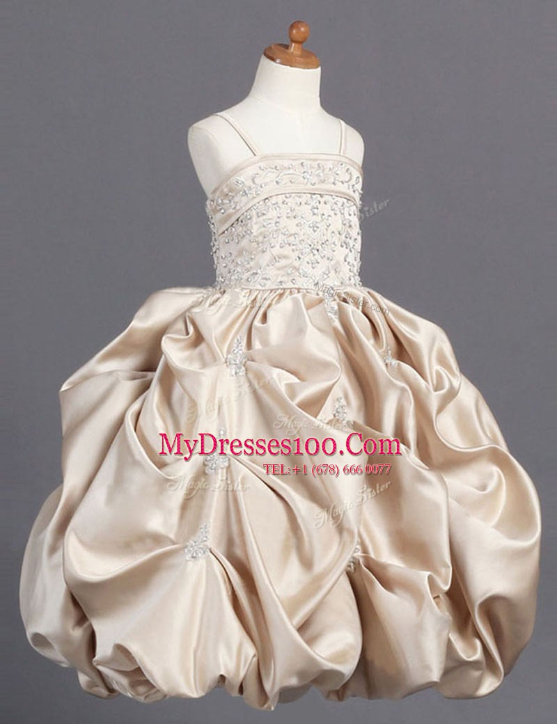 Dynamic Pick Ups Ball Gowns Flower Girl Dress Champagne Spaghetti Straps Taffeta Sleeveless Floor Length Zipper