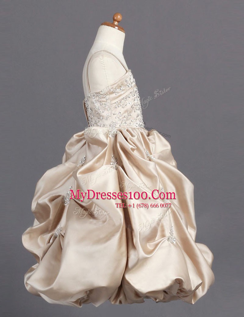 Dynamic Pick Ups Ball Gowns Flower Girl Dress Champagne Spaghetti Straps Taffeta Sleeveless Floor Length Zipper
