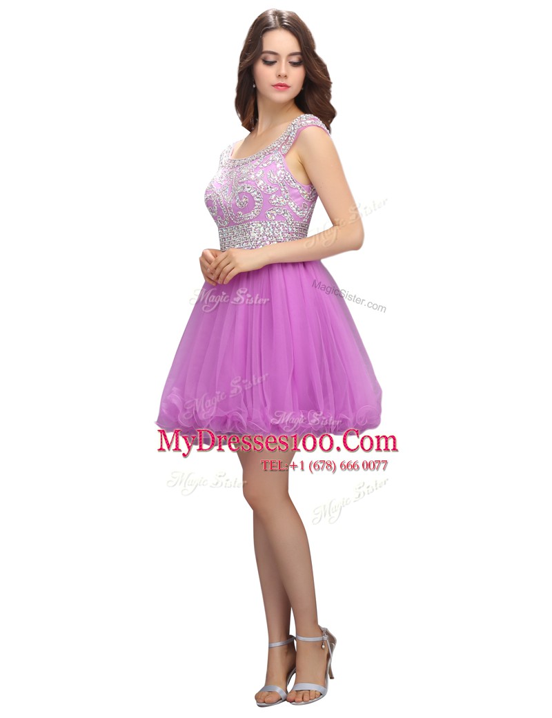 Classical Mini Length A-line Cap Sleeves Lilac Zipper