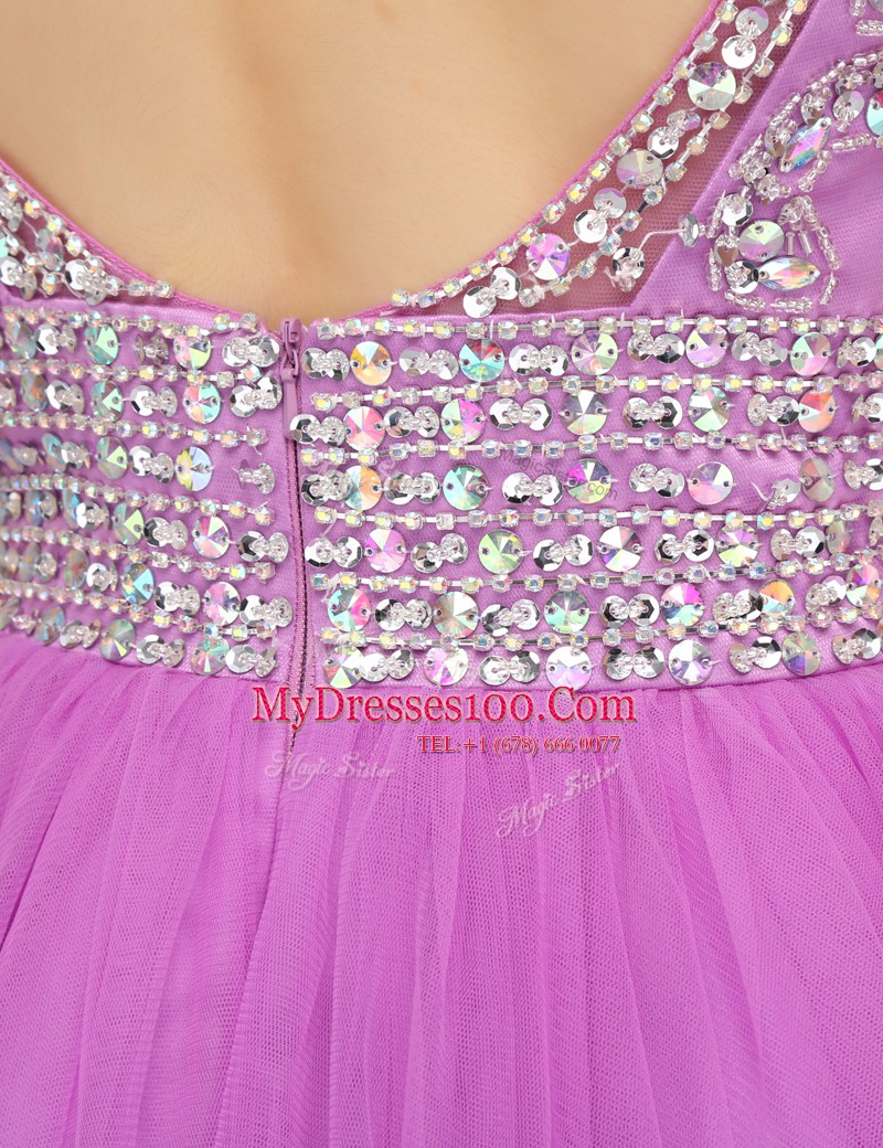 Classical Mini Length A-line Cap Sleeves Lilac Zipper