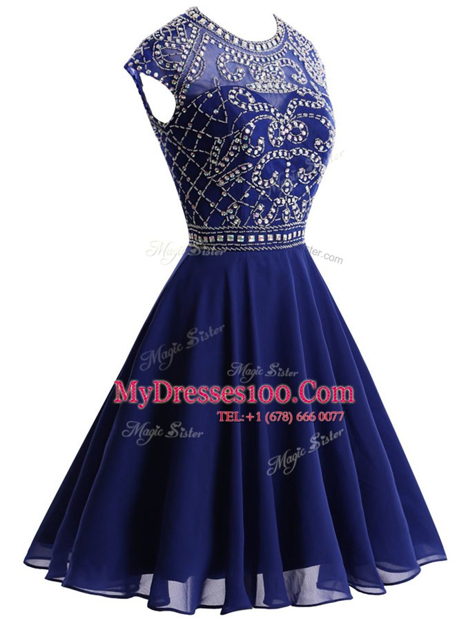 High Quality Royal Blue Scoop Neckline Beading Cocktail Dress Sleeveless Backless