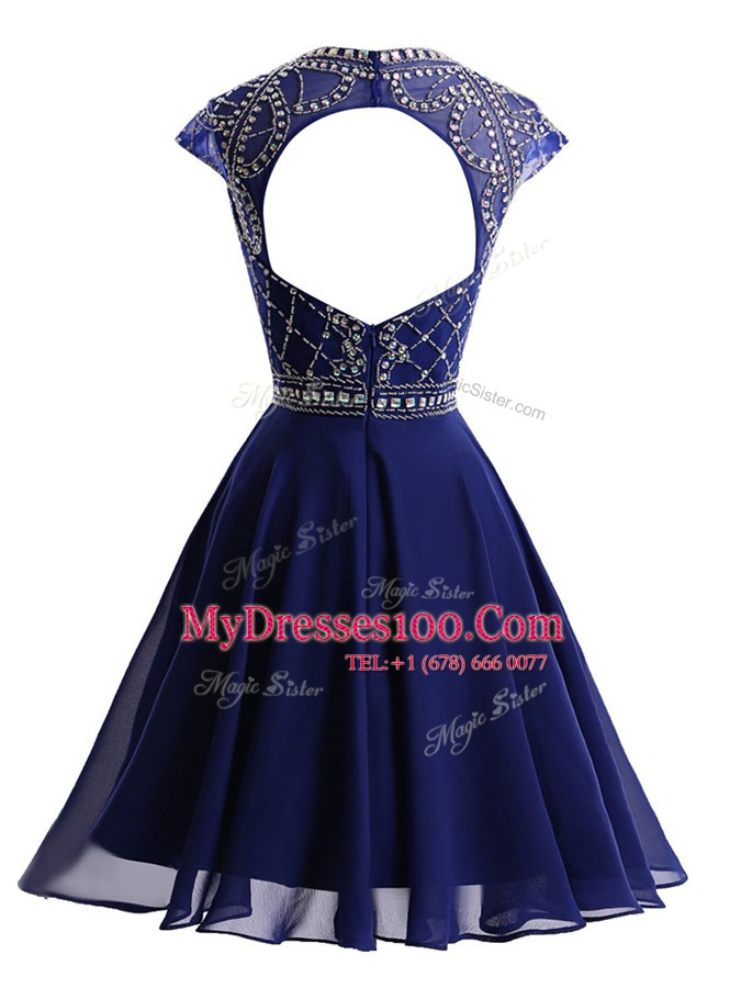 High Quality Royal Blue Scoop Neckline Beading Cocktail Dress Sleeveless Backless