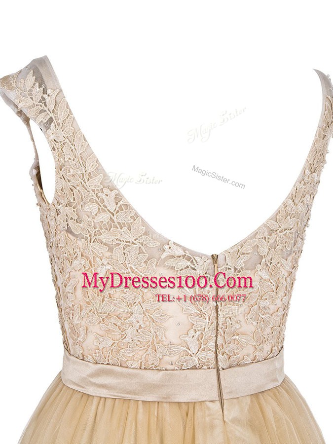 Great Tulle Bateau Sleeveless Zipper Lace Cocktail Dress in Champagne