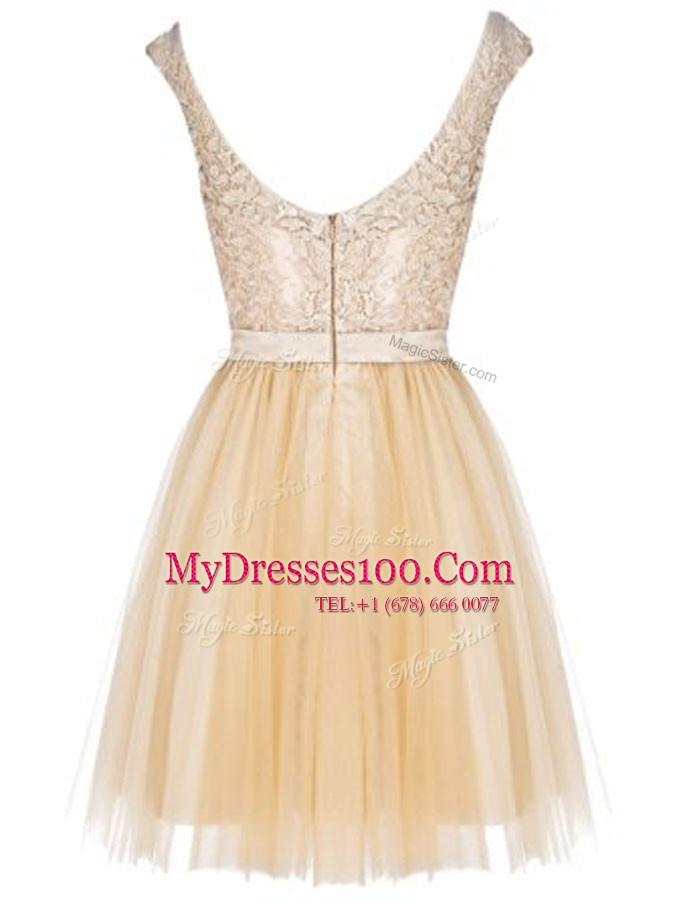 Great Tulle Bateau Sleeveless Zipper Lace Cocktail Dress in Champagne