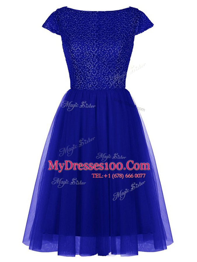 Gorgeous Lavender Bateau Zipper Beading Prom Gown Cap Sleeves