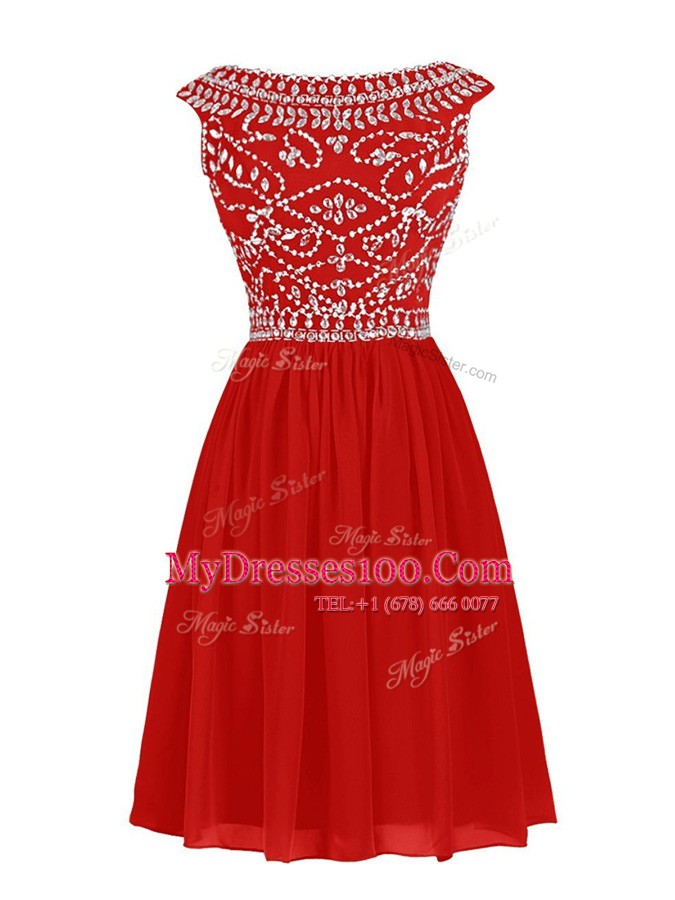 Sexy Red Cap Sleeves Chiffon Zipper Prom Evening Gown for Prom and Party