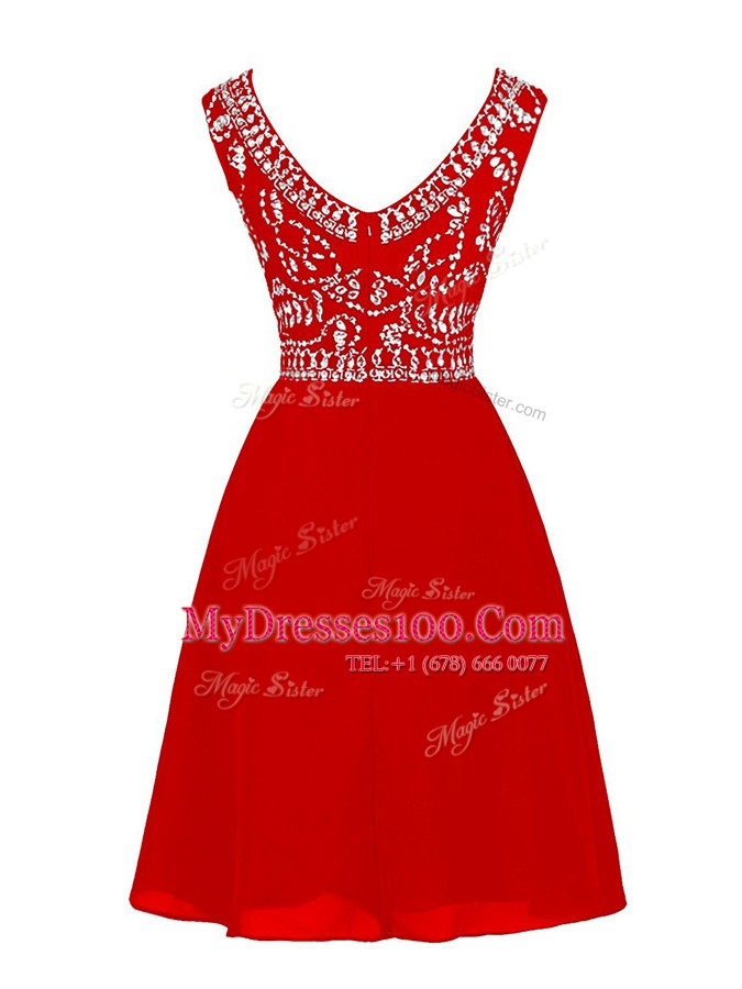 Sexy Red Cap Sleeves Chiffon Zipper Prom Evening Gown for Prom and Party