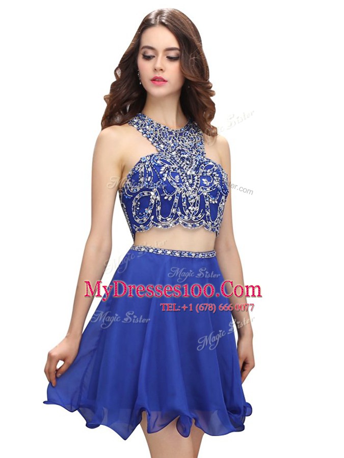 Scoop Chiffon Sleeveless Mini Length Custom Made and Beading