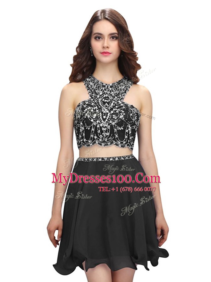 Scoop Chiffon Sleeveless Mini Length Custom Made and Beading