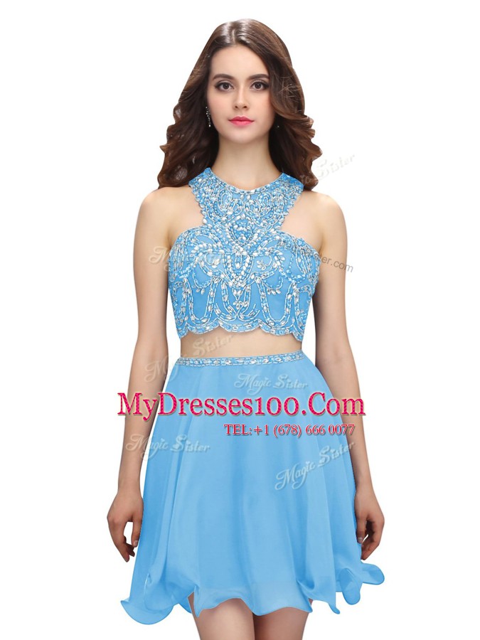 Scoop Chiffon Sleeveless Mini Length Custom Made and Beading