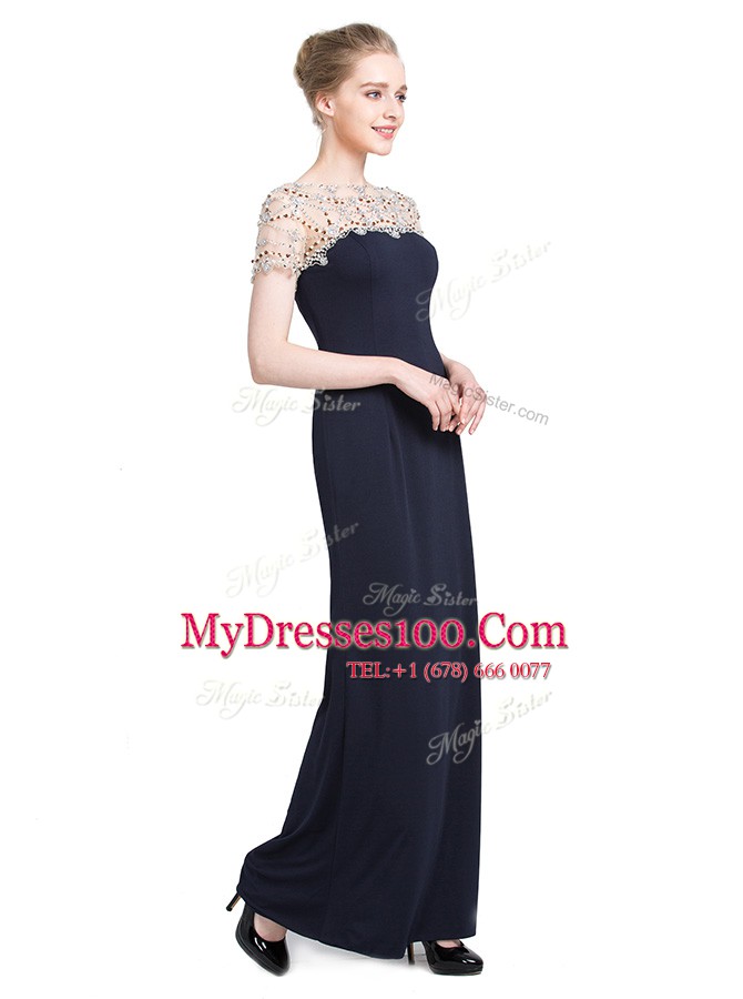 Fine Chiffon Bateau Short Sleeves Zipper Beading Mother Of The Bride Dress in Black