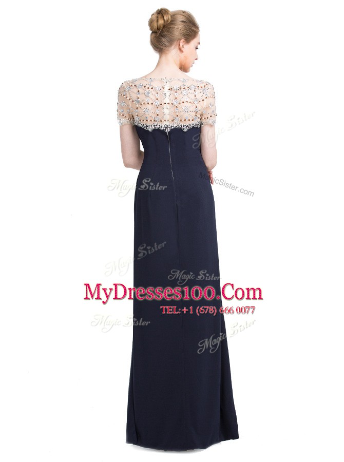 Fine Chiffon Bateau Short Sleeves Zipper Beading Mother Of The Bride Dress in Black