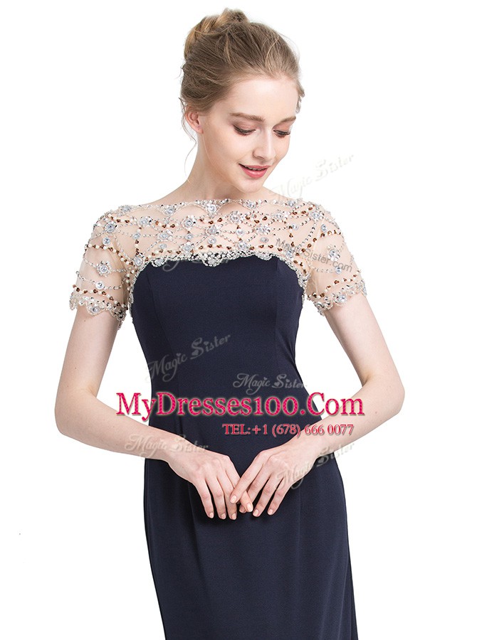 Fine Chiffon Bateau Short Sleeves Zipper Beading Mother Of The Bride Dress in Black