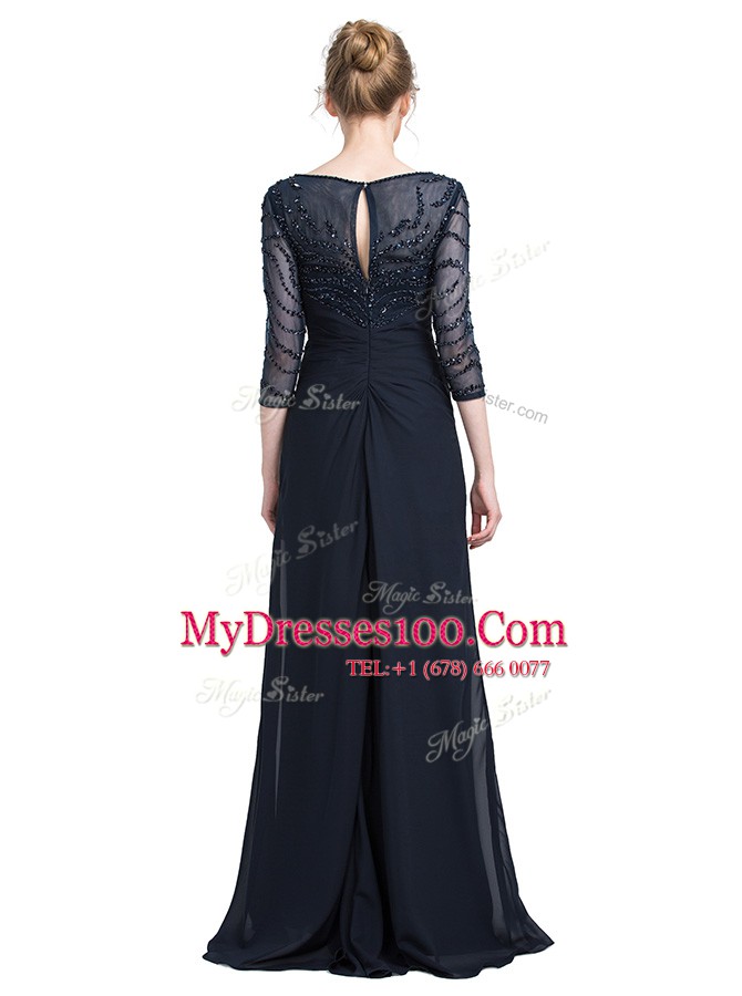 High End Black 3 4 Length Sleeve Floor Length Beading Zipper Prom Dresses